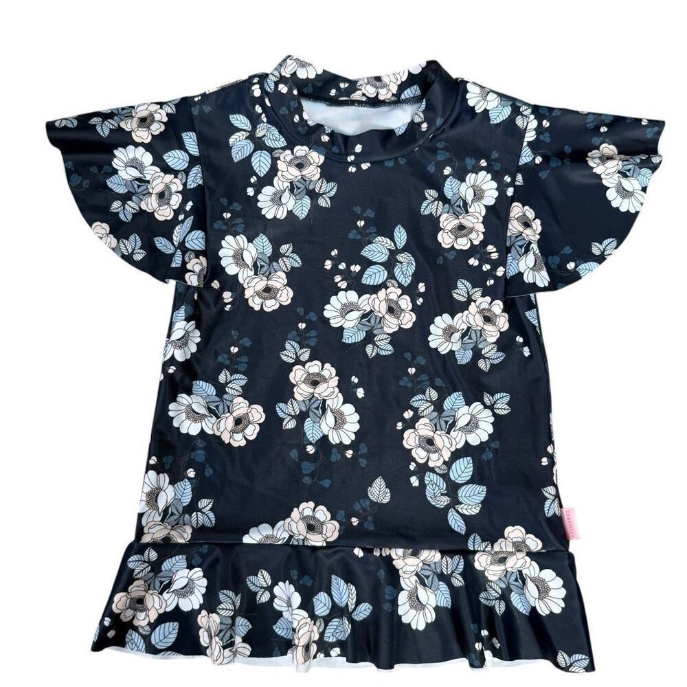 Seafolly girls navy blue floral Rash Guard Size 4 NWOT